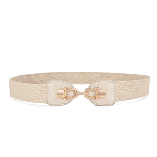 JasGood Stroh gewebte elastische Taille Gürtel für Damen 3,5cm Breite,Stretch Boho geflochtene dünne Kleid Gürtel von JasGood