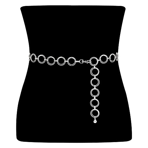 JasGood Taillenkette aus Metall für Damen Silber Einstellbar Body Link Gürtel Mode Taillen Gürtel für Jeanskleider, 130cm(Passt Taille unter 115cm) von JasGood