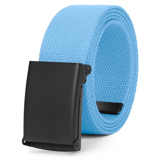 JasGood Unisesx Webgürtel Herren Damen Leinwand Arbeitsgürtel Frei Verstellbarer Flip-Top Webgürtel Silber Militärschnalle für Geschäft Sport Lässig,Himmelblau,155cm von JasGood