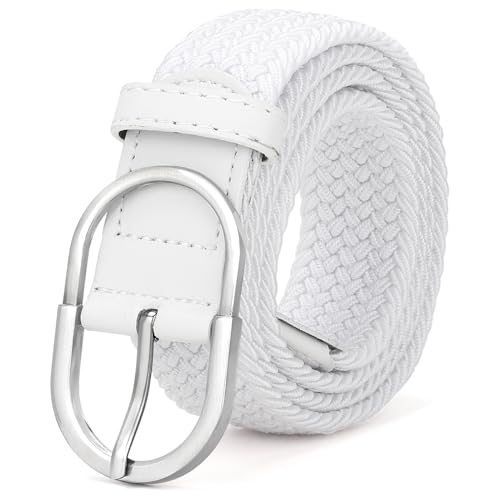 JasGood Unisex Geflochtener Stretchgürtel Elastischer Stoffgürtel Flechtgürtel Dehnbarer Gürtel für Damen und Herren,Weiß,100cm von JasGood