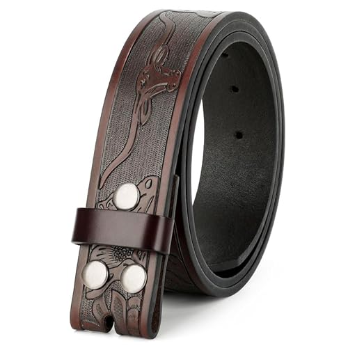 JasGood Western Gürtel für Herren Damen Ledergürtel ohne Schnalle Gürtelriemen Wechselgürtel Floral Graviert Geprägter Cowboy Gürtel für Jeans Hosen 38mm Breit,Kaffee,140cm von JasGood