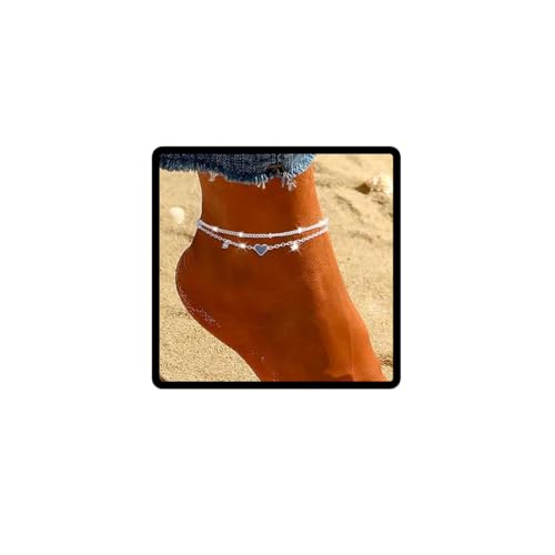 Jascatin Beach Heart Fußkettchen Kristall Doppelschicht Beaded Liebe Fußkettchen Armband Strand Sommer Fuß Schmuck für Frauen von Jascatin