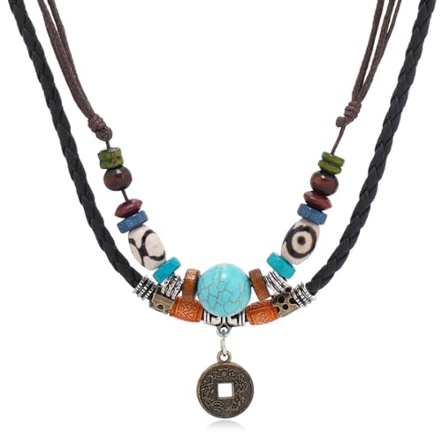 Jascatin Boho Türkis Doppellagige Münze Blume Choker Anhänger Halskette Weave Holzperlen Halsband Halsketten Kette für Frauen, Metall Jascatin Boho Türkis Doppellagige Münze Blume Choker Anhänger Halskette Weave Holzperlen Halsband Halsketten Kette für Frauen, Metall von Jascatin
