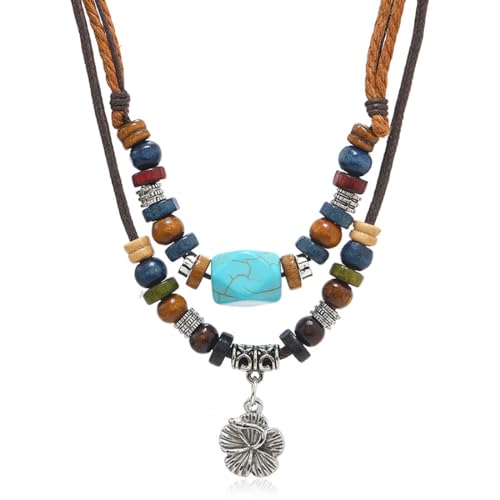 Jascatin Boho Türkis Doppellagige Münze Blume Choker Anhänger Halskette Weave Holzperlen Halsband Halsketten Kette für Frauen, Metall Jascatin Boho Türkis Doppellagige Münze Blume Choker Anhänger Halskette Weave Holzperlen Halsband Halsketten Kette für Frauen, Metall von Jascatin