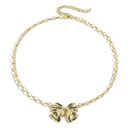 Jascatin Doppellagige Schleife Anhänger Halskette Gold Kragen Halsketten Armband Ohrringe Choker Halskette Kette für Frauen, Metall von Jascatin