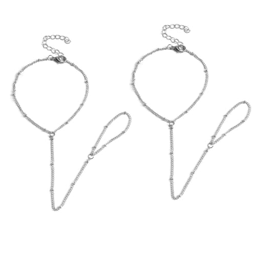 Jascatin Einfache Handkette Beaded Finger Ring Armband Layered Metal Chain Retro Slave Armbänder Boho Schmuck für Frauen und Mädchen, Metall von Jascatin