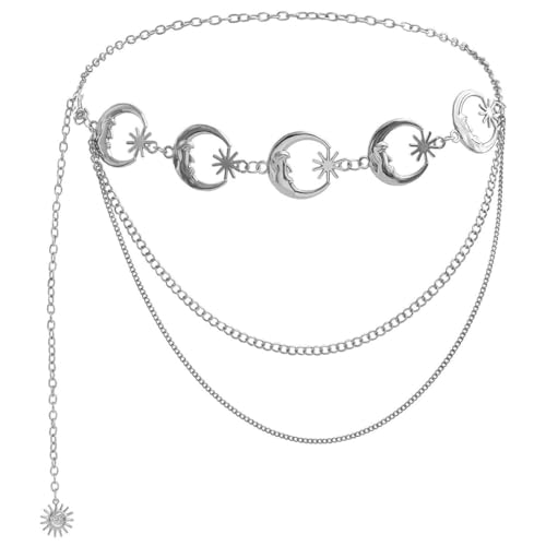 Jascatin Fashion Stratered Crescent Mond Taille Kette Einstellbar Metall Link Bauch Körperkette für Frauen Mädchen (Silber) von Jascatin