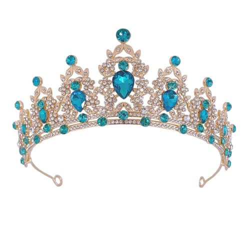 Jascatin Gold Tiara Hochzeit Kronen für Frauen Strass Königin Prinzessin Krone Geburtstag Tiara Stirnbänder für Prom Braut Party Kostüm (Himmelblau) von Jascatin