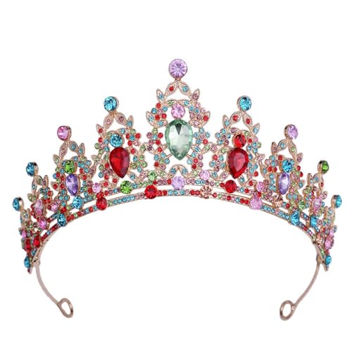 Jascatin Gold Tiara Hochzeit Kronen für Frauen Strass Königin Prinzessin Krone Geburtstag Tiara Stirnbänder für Prom Braut Party Kostüm (Mehrfarbig) von Jascatin