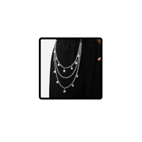 Jascatin Hip Hop Punk Layered Hosen Kette Silber Jeans Hosen Kette Kreuz Mond Stern Geldbörse Tasche Kette Schmuck für Frauen (Silber C) von Jascatin