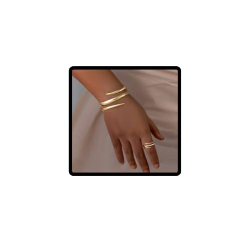 Jascatin Hohllinie Wasser Tropfen Armband Armbänder Ring Set verstellbare offene Hand Zubehör Lady Armband Geschenk für Frauen (Gold) von Jascatin