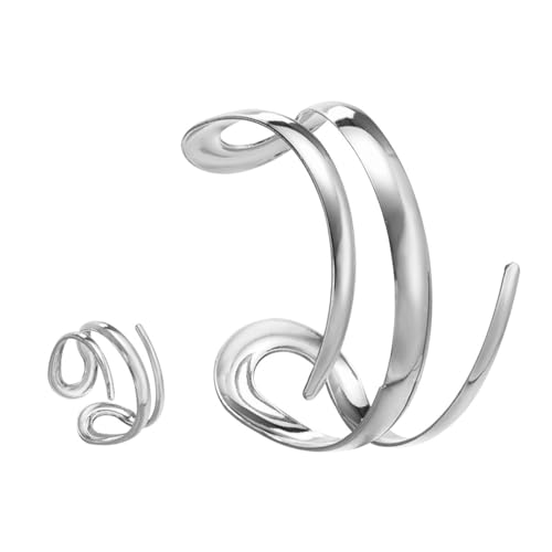 Jascatin Hohllinie Wasser Tropfen Armband Armbänder Ring Set verstellbare offene Hand Zubehör Lady Armband Geschenk für Frauen (Silber) von Jascatin