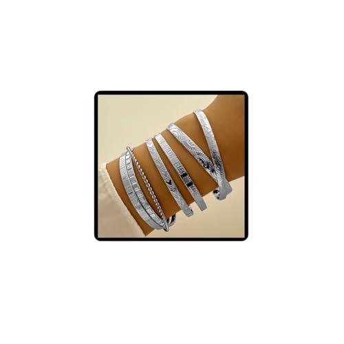 Jascatin Layered 7PCS Armreif Armbänder Stapeln Armband Argyle Hand Zubehör Lady Armband Geschenk für Frauen (Silber) von Jascatin