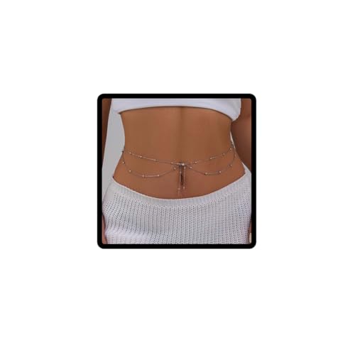 Jascatin Mode Doppelschicht Perlen Rave Metallkette Taille Kette Gürtel verstellbare Bauch Körperkette für Frauen (Silber) von Jascatin