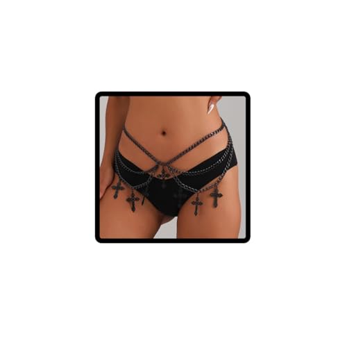 Jascatin Mode Layered Cross Taille Kette Gürtel Einstellbare Metall Link Bauch Körper Kette für Frauen (Schwarz) von Jascatin