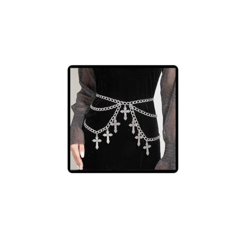 Jascatin Mode Layered Cross Taille Kette Gürtel Einstellbare Metall Link Bauch Körper Kette für Frauen (Silber) von Jascatin