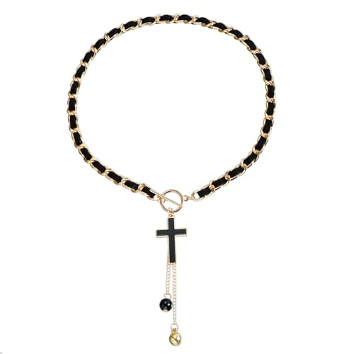 Jascatin Schwarz Liebe Schmetterling Choker Halskette Gold eingewickelt mit Samt Kragen Bead Anhänger Schmuck für Frauen und Mädchen (Kreuz) von Jascatin