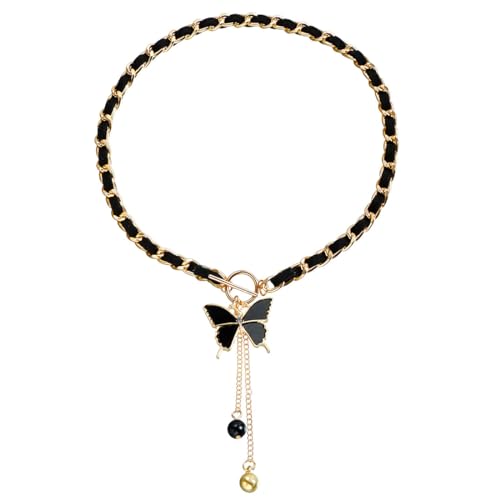 Jascatin Schwarz Liebe Schmetterling Choker Halskette Gold eingewickelt mit Samt Kragen Bead Anhänger Schmuck für Frauen und Mädchen (Schmetterling) von Jascatin
