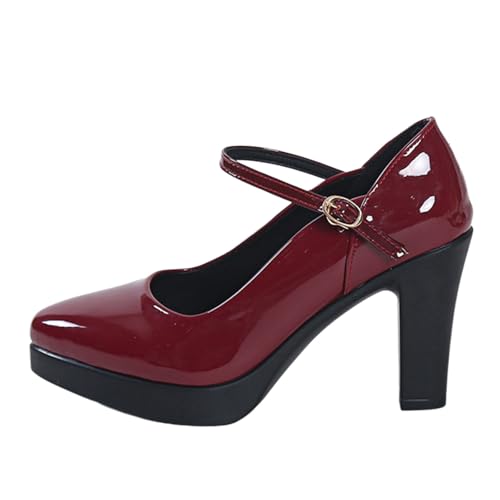 Jaskdconsy Damen Mary Jane Pumps mit Blockabsatz - Elegante Spangenschuhe mit eckiger Spitze | Klassische Schuhe für Büro und Alltag von Jaskdconsy