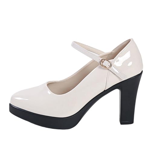 Jaskdconsy Damen Mary Jane Pumps mit Blockabsatz - Elegante Spangenschuhe mit eckiger Spitze | Klassische Schuhe für Büro und Alltag von Jaskdconsy