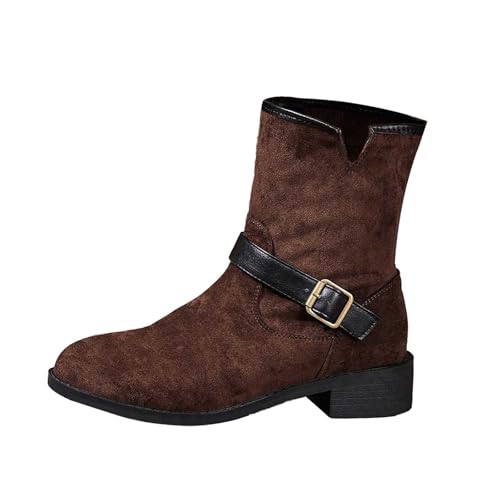 Jaskdconsy Damen Stiefel mit Fransen und Blockabsatz - Modische Stiefeletten im Western Stil | Lässige Cowboystiefel für Alltag und Festivals von Jaskdconsy