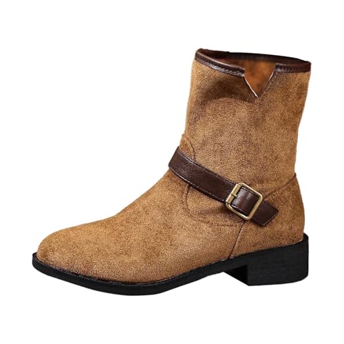 Jaskdconsy Damen Stiefel mit Fransen und Blockabsatz - Modische Stiefeletten im Western Stil | Lässige Cowboystiefel für Alltag und Festivals von Jaskdconsy