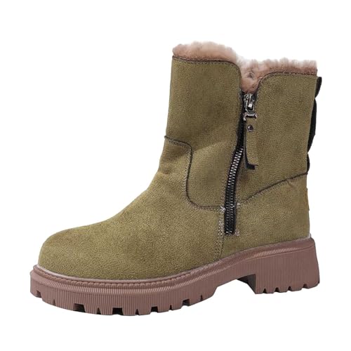 Jaskdconsy Damen Winterstiefeletten Gefüttert - Warme Ankle Boots mit Reißverschluss und Dicker Sohle | Bequeme und Rutschfeste Schneestiefel von Jaskdconsy