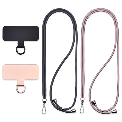 Jaslongri Handykette Universal, Handy Lanyard, Hanging around the neck or diagonally spanning, with a metal patch and adjustable and detachable rope. (Dunkelgrau, Roségold) von Jaslongri