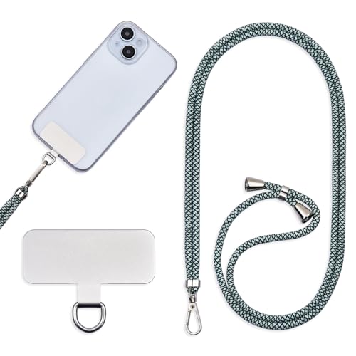 Jaslongri Handykette Universal, Handy Lanyard, Hanging around the neck or diagonally spanning, with a metal patch and adjustable and detachable rope. (Grünes und weißes Netzmuster) von Jaslongri