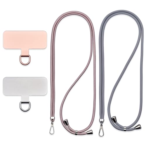 Jaslongri Handykette Universal, Handy Lanyard, Hanging around the neck or diagonally spanning, with a metal patch and adjustable and detachable rope. (Roségold, Grau) von Jaslongri