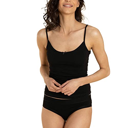 Jasmil Unterhemden Spaghetti Top Damen Spaghettiträger 2er Pack Baumwolle und Elasthan für Frauen und Mädchen Schwarz Große 36 von Jasmil