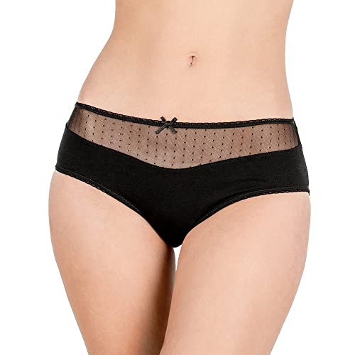 Jasmil Unterhosen 3er Pack Damen Slip Baumwolle mit Spitze-Pünktchen Unterwäsche Schwarzer Große 40 von Jasmil