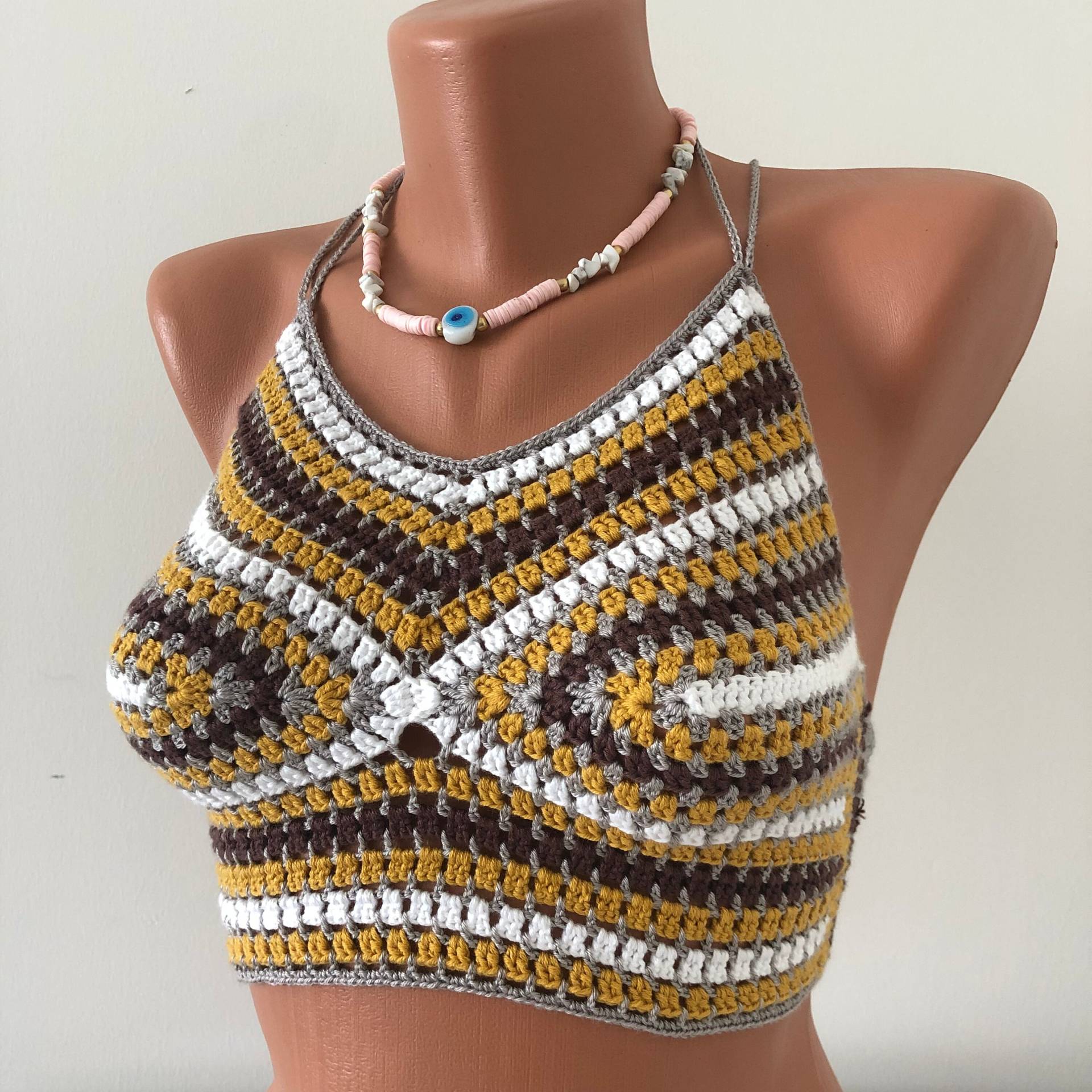 Häkelspitze; Häkel Top; Crop Top Mit Kreuz Zurück; Häkeltop Sommer-Crop-Top; Festival Boho Rückenfreies von JasminByYasemin