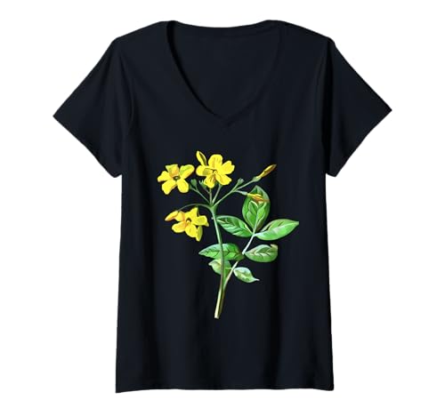 Damen Carolina Jasmine Botanical Art Pappaufsteller T-Shirt mit V-Ausschnitt Damen Carolina Jasmine Botanical Art Pappaufsteller T-Shirt mit V-Ausschnitt von Jasmine Flower Gifts & Spring Blossom Tees taiche