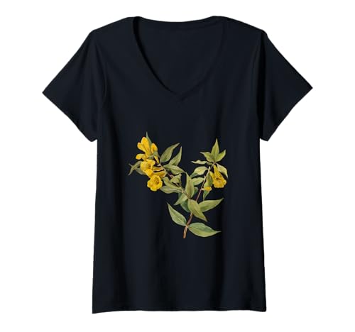 Damen Gelbe Jessamine Vintage Botanische Vektor-Illustration T-Shirt mit V-Ausschnitt Damen Gelbe Jessamine Vintage Botanische Vektor-Illustration T-Shirt mit V-Ausschnitt von Jasmine Flower Gifts & Spring Blossom Tees taiche