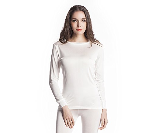 Jasmine Silk Damen 100% Seide Thermo Langarm Hemd - Warm, weich und atmungsaktiv durch Klimafaser! - Thermounterwäsche, Langarm-Unterhemd Elfenbein (Large (42)) von Jasmine Silk