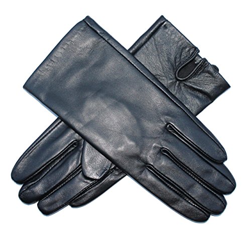 Jasmine Silk Damen handschuhe aus echtem Nappa leder, mit Plüschfutter/100% Seide FutterSchwarz (Groß (19.5-21cm)) von Jasmine Silk