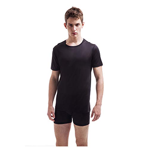 Jasmine Silk Herren 100% Seide Thermo Oberteile Thermo-Unterwäsche, kurzärmliges T-Shirt Schwarz (Extra Large (43-44)) von Jasmine Silk