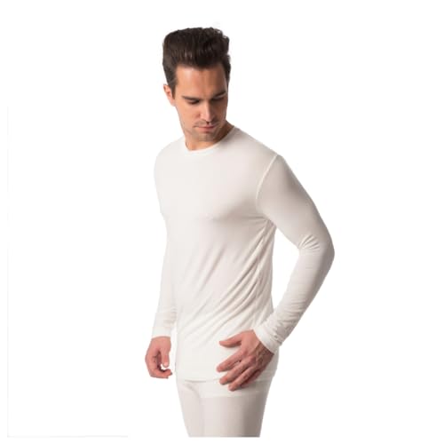 Jasmine Silk Herren Modal Thermo Langarm Hemd - Warm, weich und atmungsaktiv durch Klimafaser! - Thermounterwäsche, Langarm-Unterhemd Elfenbein (Large) von Jasmine Silk