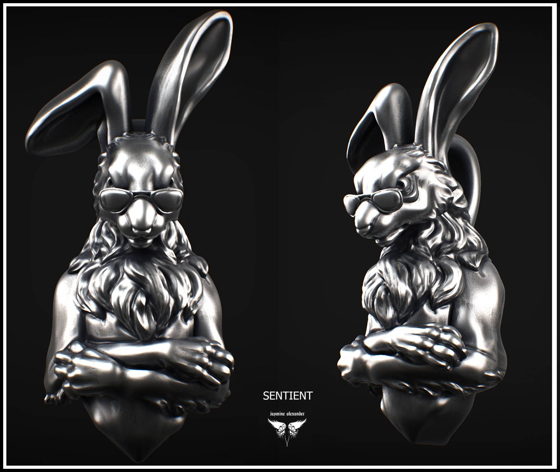 sterling Silber Schwarzer Hase Mit Sonnenbrille/Anhänger sterling Silber Schwarzer Hase Mit Sonnenbrille/Anhänger von JasmineAlexanderShop