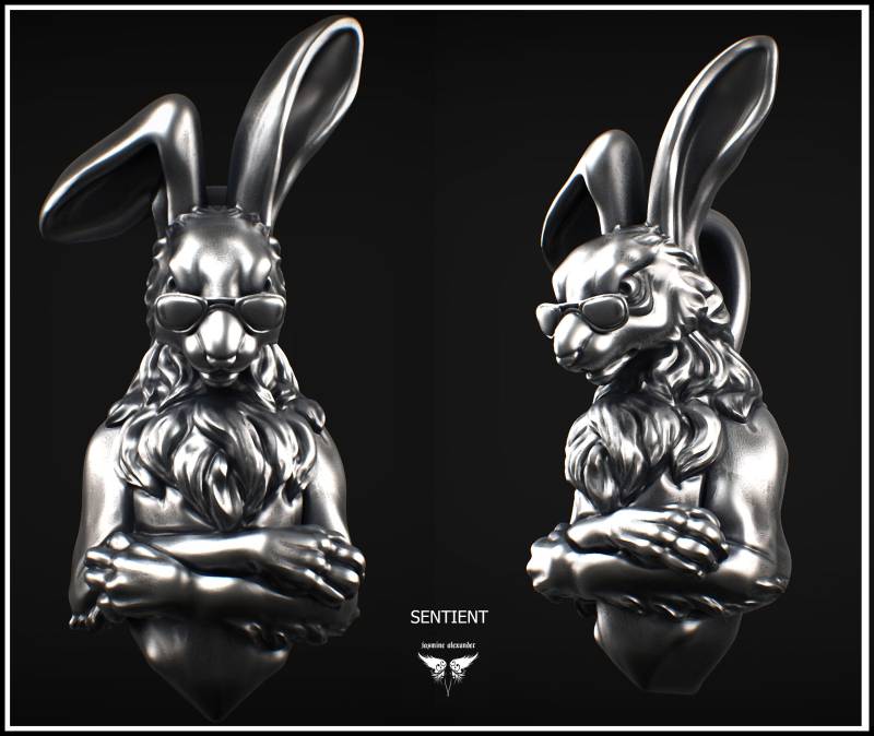 sterling Silber Schwarzer Hase Mit Sonnenbrille/Anhänger sterling Silber Schwarzer Hase Mit Sonnenbrille/Anhänger von JasmineAlexanderShop