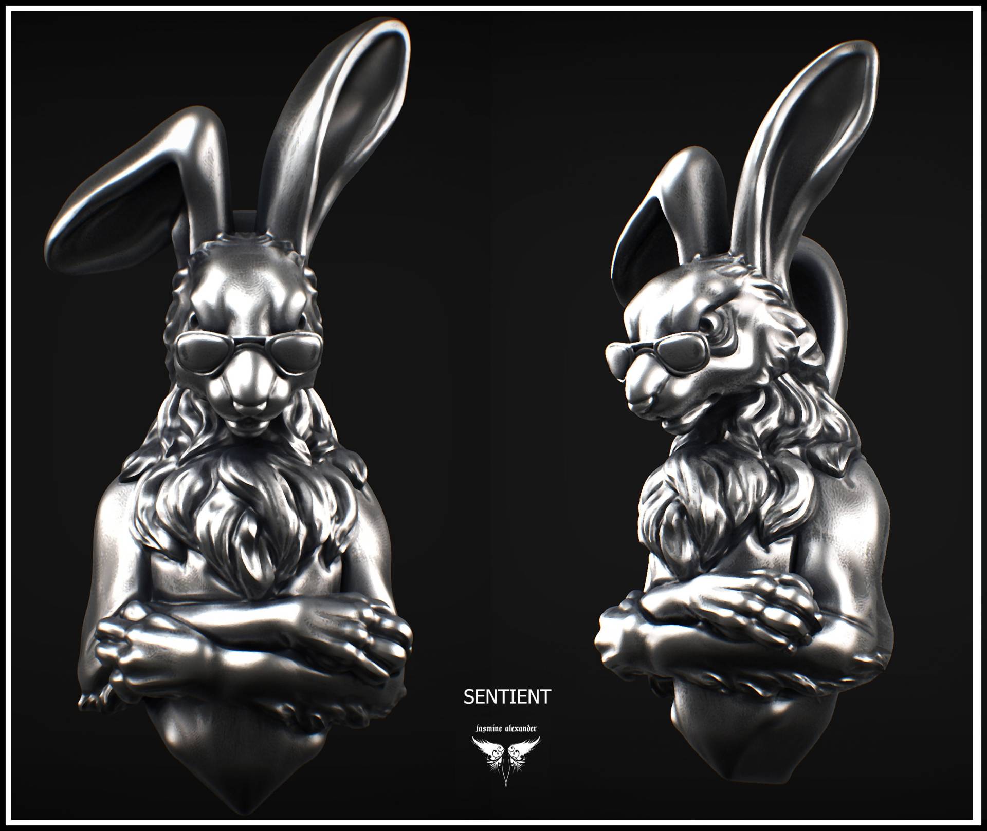sterling Silber Weißer Hase Mit Sonnenbrille/Anhänger sterling Silber Weißer Hase Mit Sonnenbrille/Anhänger von JasmineAlexanderShop
