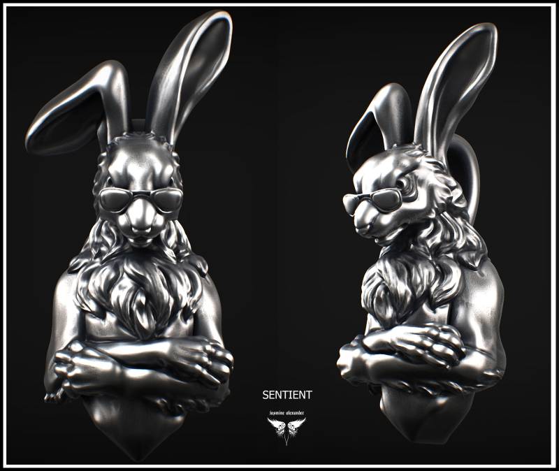 sterling Silber Weißer Hase Mit Sonnenbrille/Anhänger sterling Silber Weißer Hase Mit Sonnenbrille/Anhänger von JasmineAlexanderShop