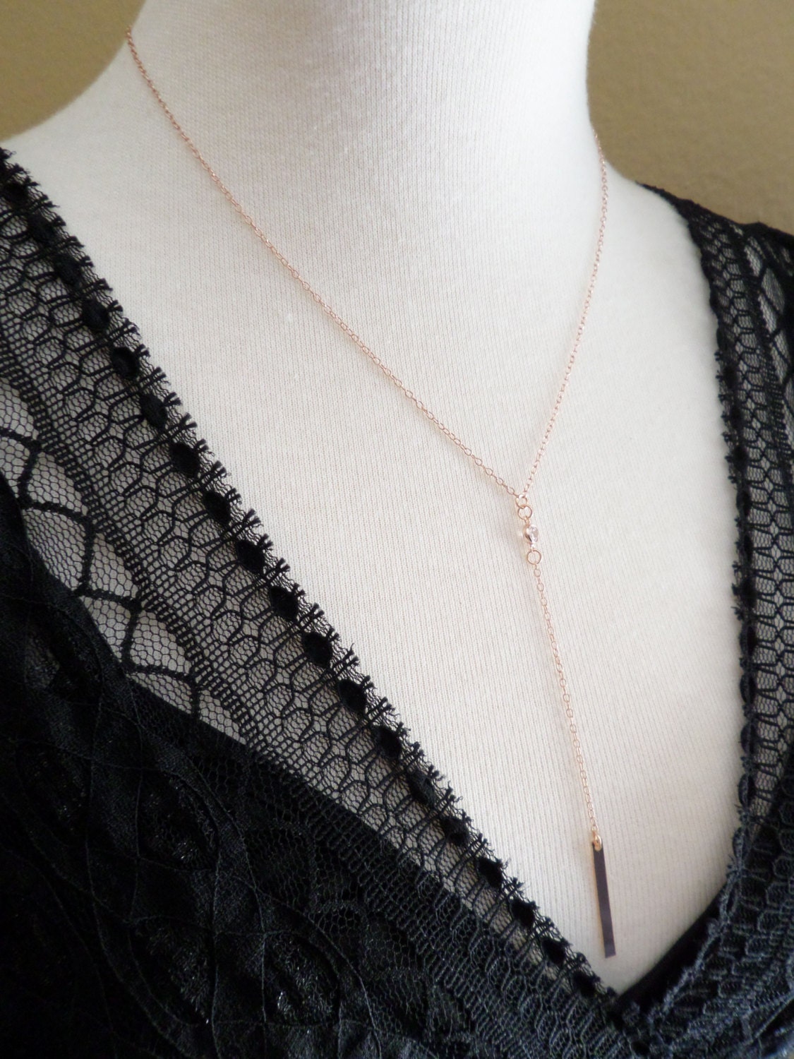 14K Gold Fill, Rosegold Fill Oder Sterling Silber Bar Drop Halskette Mit Cz Diamant /Simple Lariat/Minimale Y Halskette, Zierlich von JasmineLaneboutique