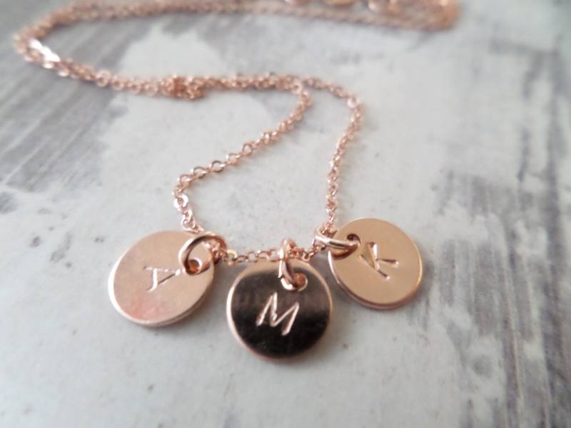 14K Ein/Zwei Oder Drei Winzige Roségoldscheiben Mit Anfangskette - Hand Gestempelt, Personalisiert, Täglich, Zierlich, Einfach, Schichtung 14K Ein/Zwei Oder Drei Winzige Roségoldscheiben Mit Anfangskette - Hand Gestempelt, Personalisiert, Täglich, Zierlich, Einfach, Schichtung von JasmineLaneboutique