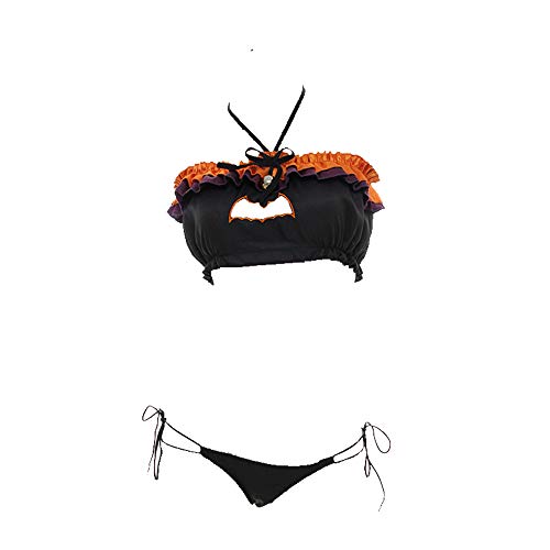 JasmyGirls Damen sexy Halloween Bikini Dessous niedlichen Anime Devil Cosplay Kostüme Kawaii Fledermaus Kürbis BH und Höschen Set (Schwarz) von JasmyGirls