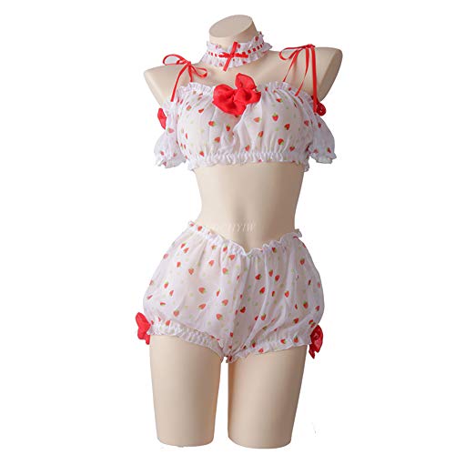 JasmyGirls Plus Size Sexy Cosplay Dessous Kawaii Anime Schulmädchen Rollenspiel Kostüm Süße Pyjamas Set Erdbeer Lolita Unterwäsche von JasmyGirls