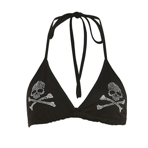 JasmyGirls Rave Outfits für Frauen Festival Sexy Goth Skull Bikini Top Y2k Kleidung Halloween Kostüme Anime Devil Cosplay Dessous von JasmyGirls