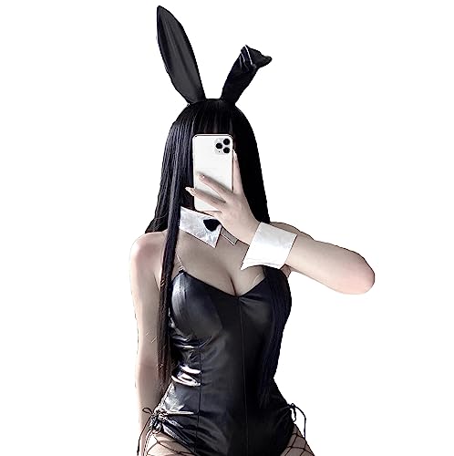 JasmyGirls Sexy Cosplay Dessous Bunny Kostüm Halloween Anime Maid Outfit Kawaii Leder Einteiler Bodysuit Cute Role Playing Suit von JasmyGirls
