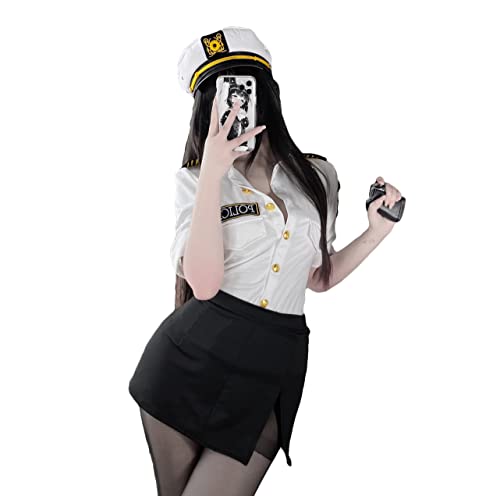 JasmyGirls Sexy Polizistin-Kostüm für Damen, Halloween, Polizei, Rollenspiel, Anime-Offizier, Uniform, Polizistinnen, Minirock, für Erwachsene von JasmyGirls